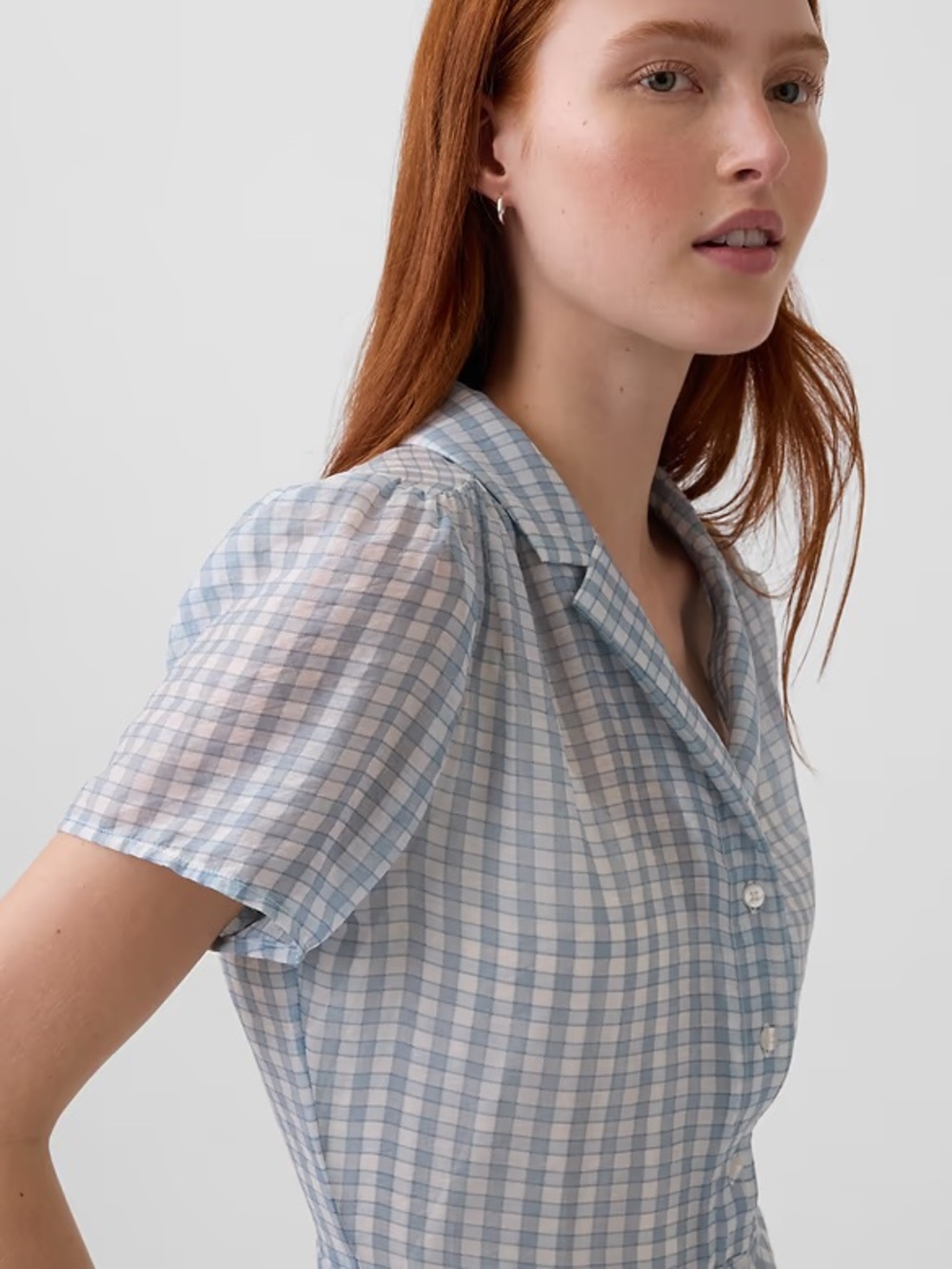 NEW! GAP Sheer Button-down Dolman Blue Gingham Midi Shirtdress - Small 🍓2️⃣ - Picture 5 of 6
